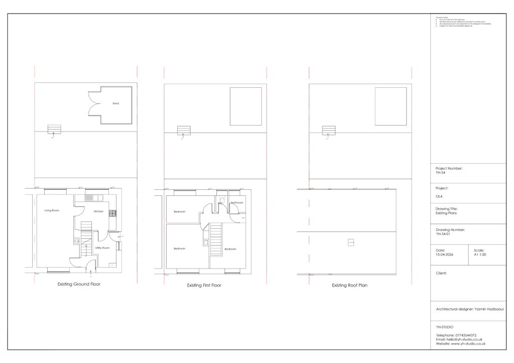 Rear extension building regulations drawings including plans, elevations, sections and construction details in Oldham.