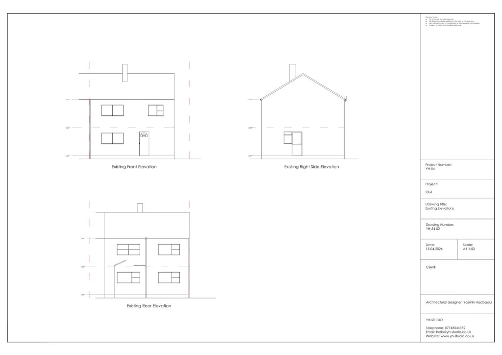 Rear extension building regulations drawings including plans, elevations, sections and construction details in Oldham.